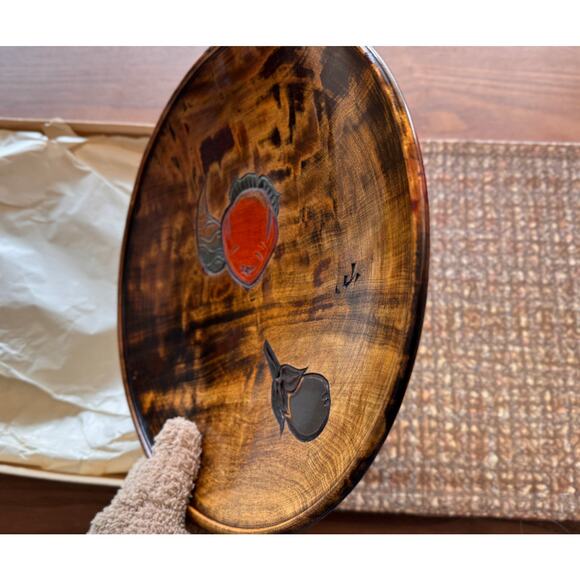 [Like New] Vintage Japanese Large Wooden Plate, hand-carved, urushi finish - Picture 10 of 15